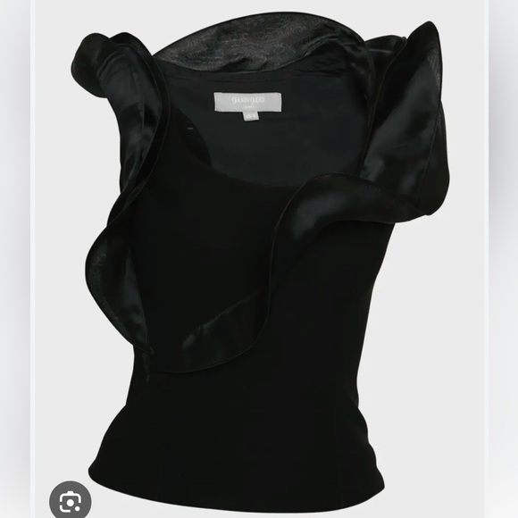 STUNNING GAURAV GUPTA BLACK RUFFLE WREATH TOP IN CREPE W OVERLAID ORGANZA 6 NWT - Picture 4 of 8